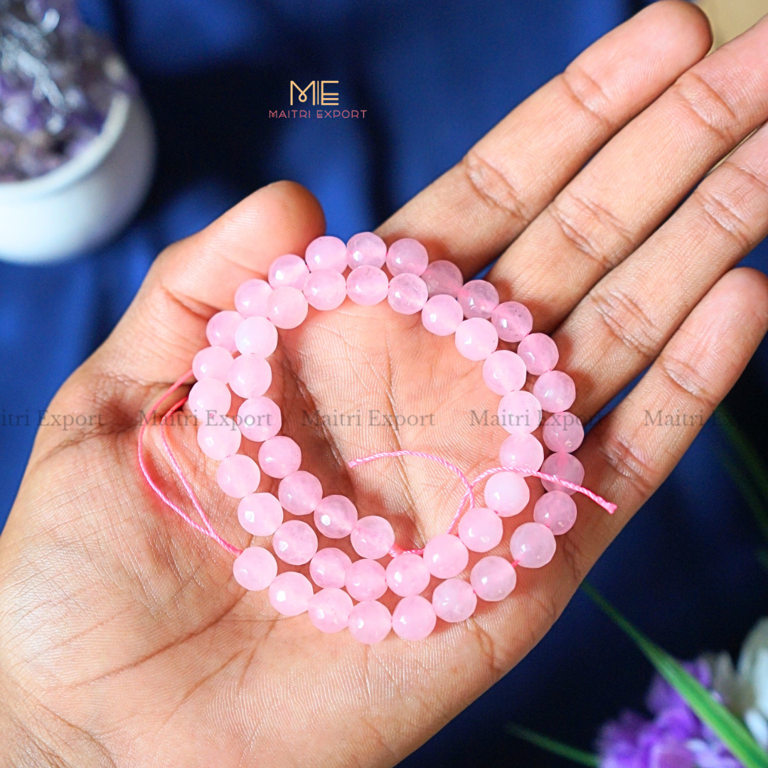 Natural healing crystal 8mm round faceted loose beads strand / line-Rose Quartz-Maitri Export | Crystals Store