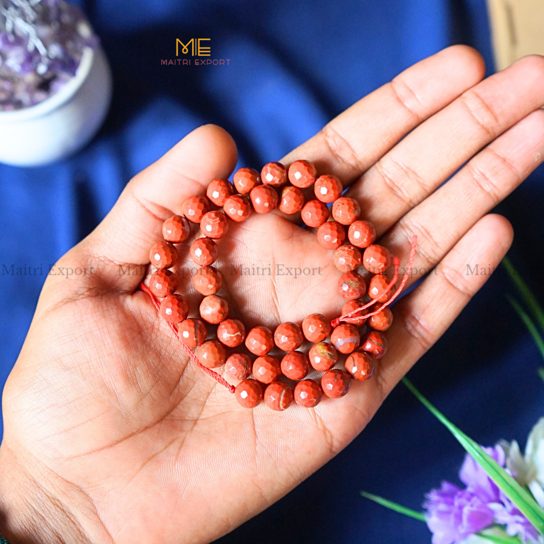 Natural healing crystal 8mm round faceted loose beads strand / line-Red Jasper-Maitri Export | Crystals Store