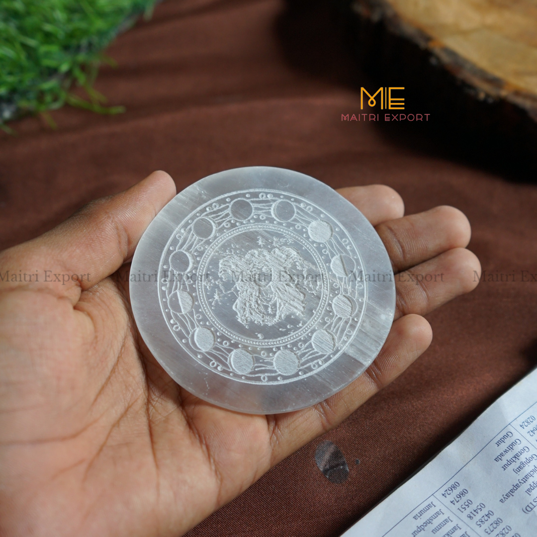 Natural selenite plate with different carvings-Maitri Export | Crystals Store