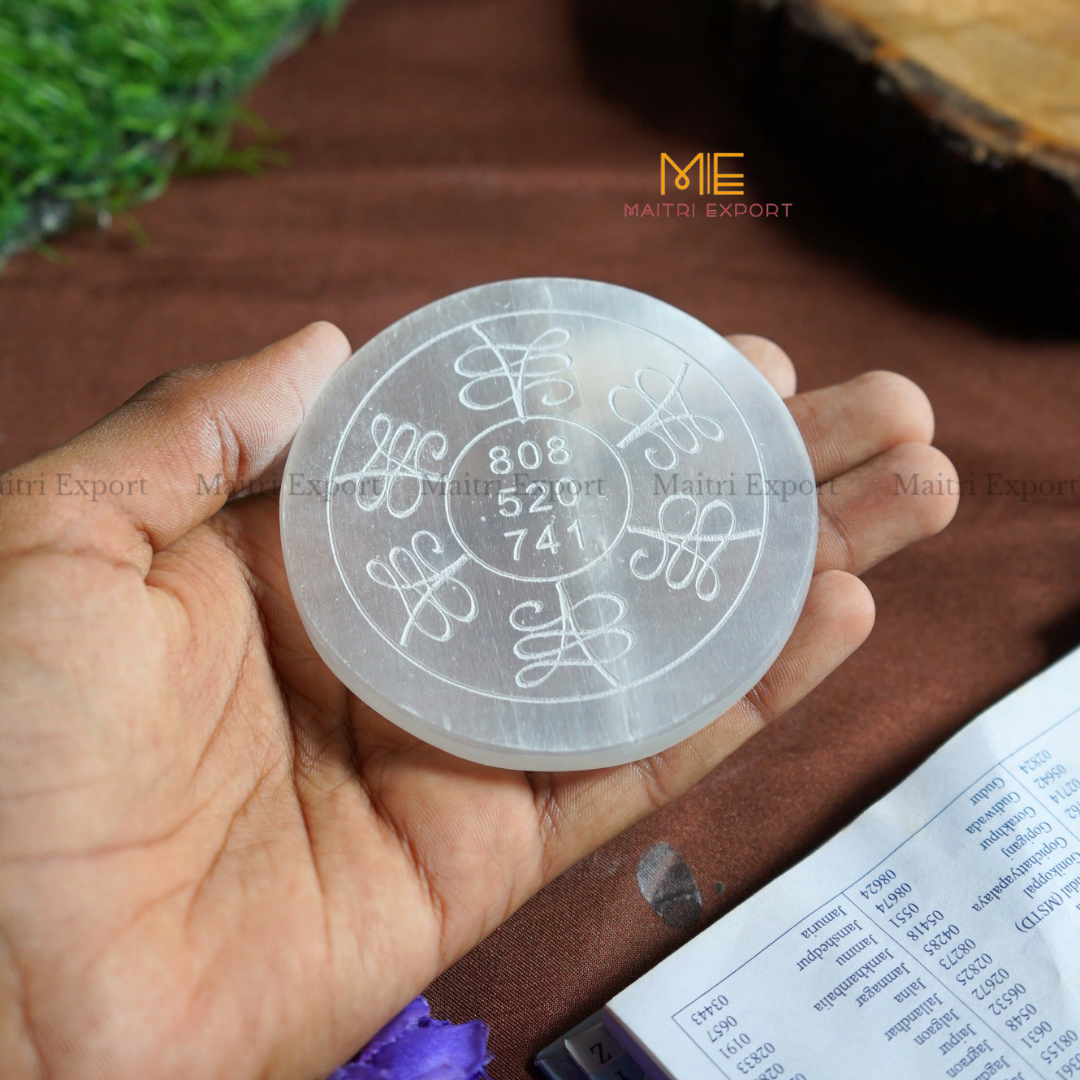 Natural selenite plate with different carvings-Maitri Export | Crystals Store