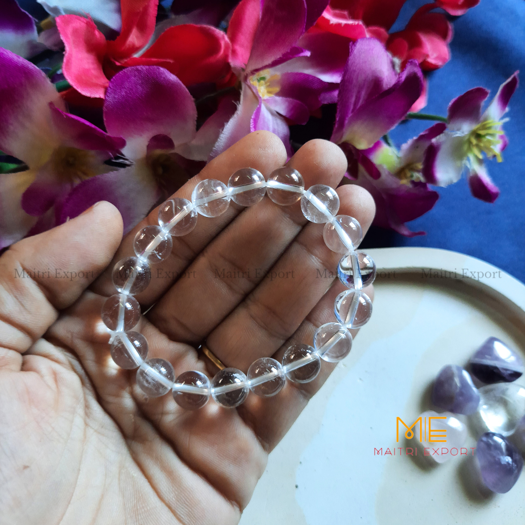 Clear Quartz Natural Crystal Healing Bracelet-10mm-Maitri Export | Crystals Store