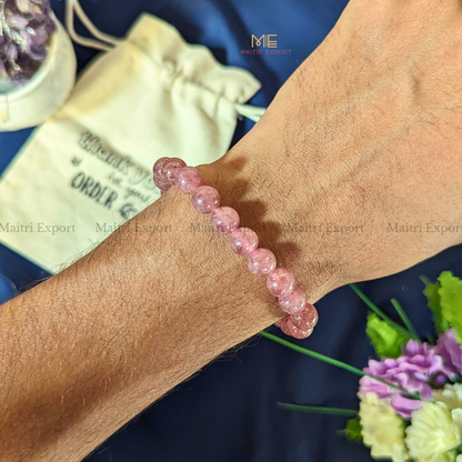Strawberry Quartz 8mm Natural Crystal Healing Bracelet-Maitri Export | Crystals Store