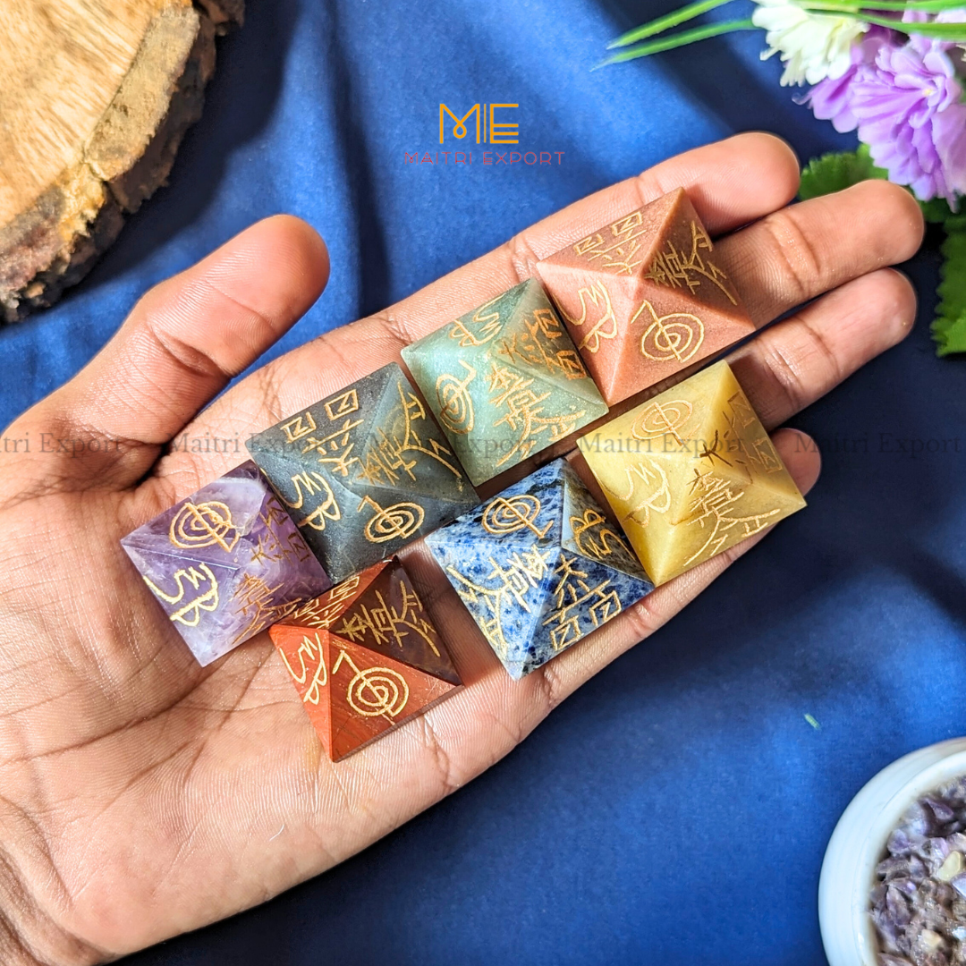 7 chakra pyramid set ( Size: 1 inch )-Maitri Export | Crystals Store