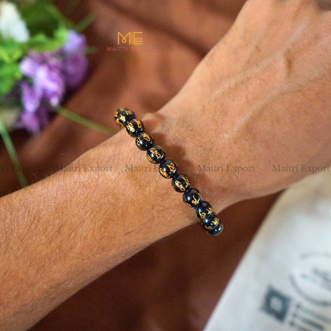 Om Mani Black Crystal Healing Bracelet-Maitri Export | Crystals Store