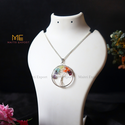 Natural crystal stones tree of life pendants made from mini crystal chips-7 Chakra-Maitri Export | Crystals Store