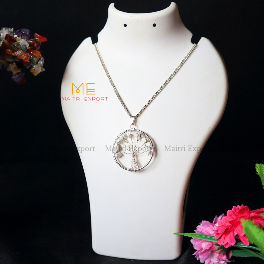 Natural crystal stones tree of life pendants made from mini crystal chips-Howlite-Maitri Export | Crystals Store
