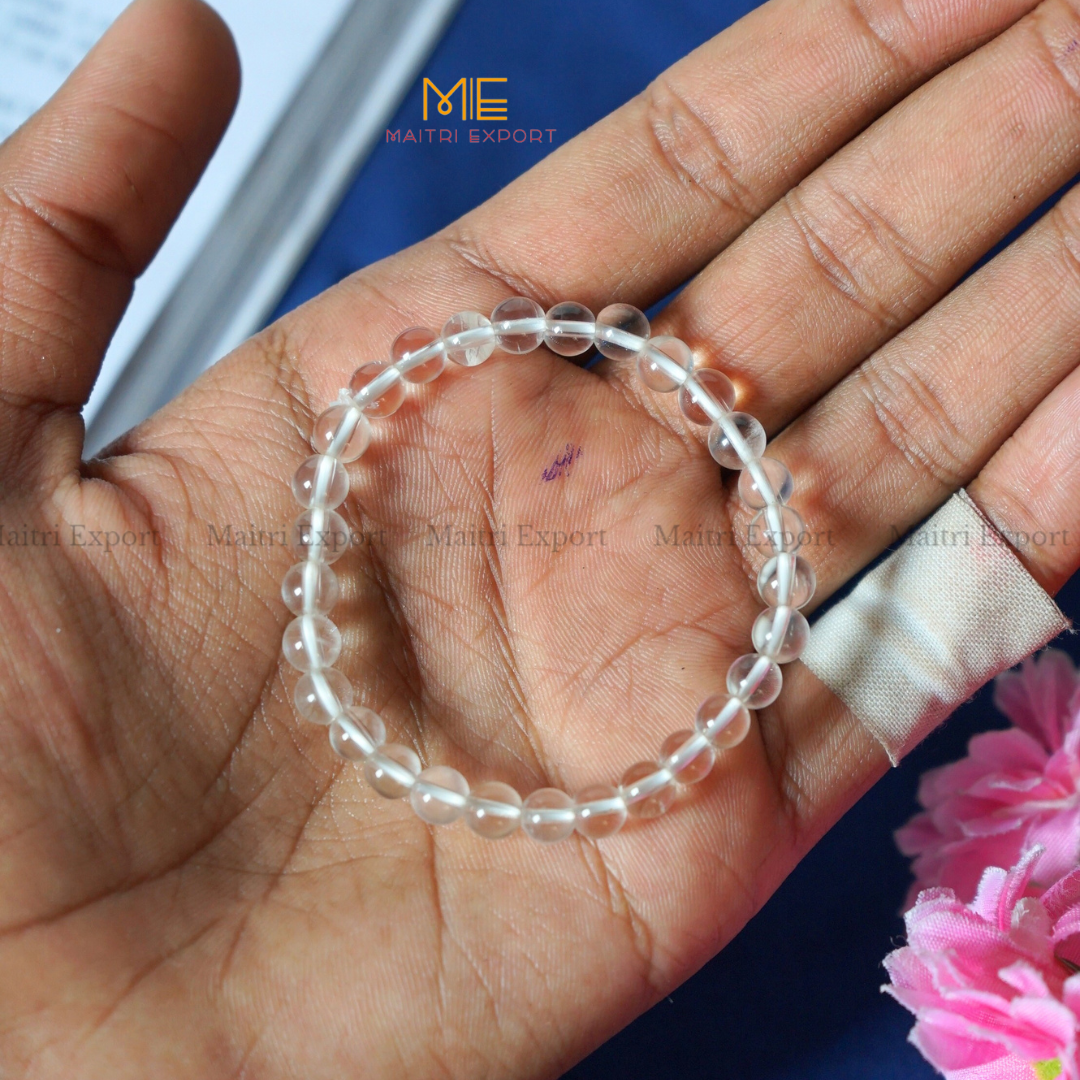 Clear Quartz Natural Crystal Healing Bracelet-6mm-Maitri Export | Crystals Store