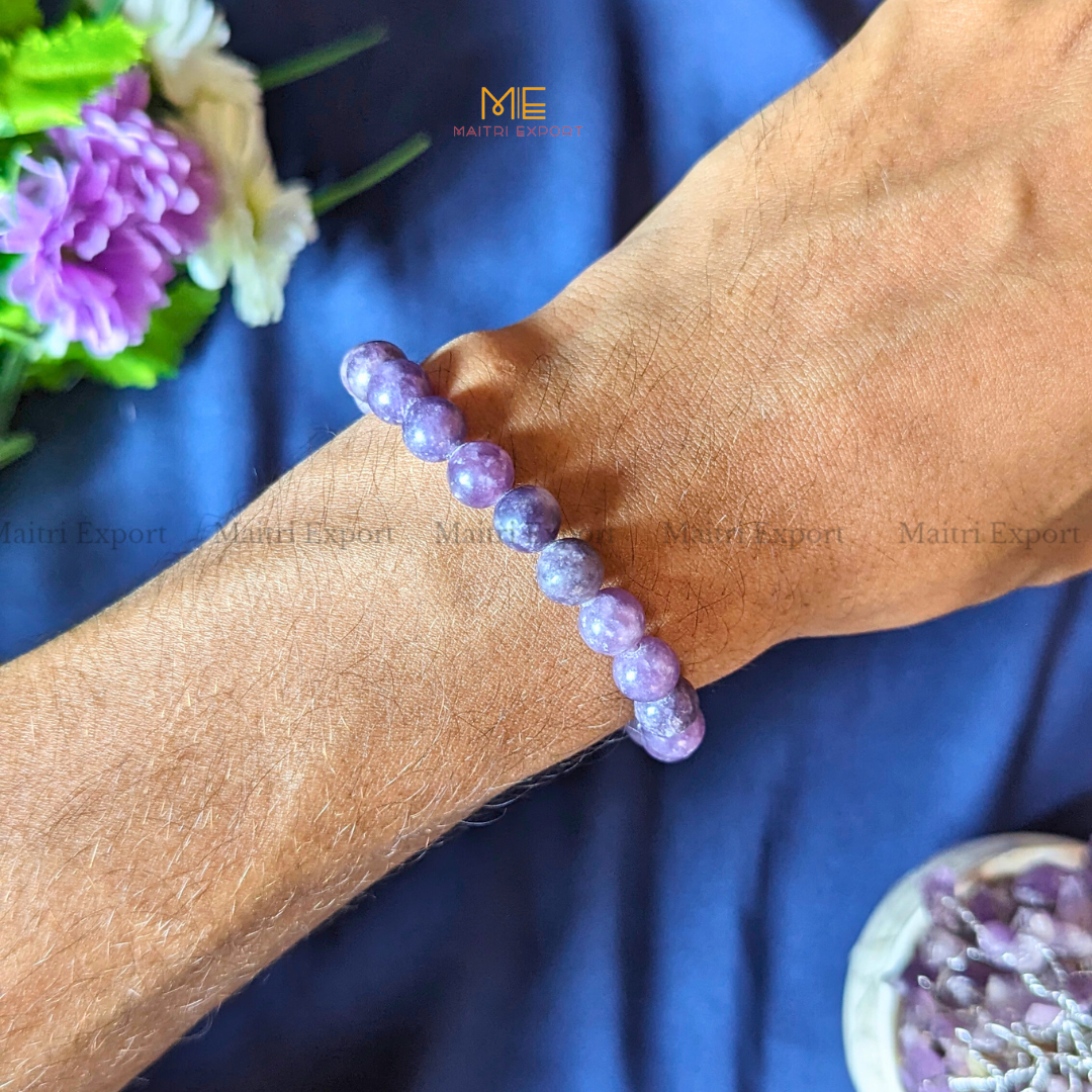 Lepidolite 8mm Natural Crystal Healing Bracelet ( High Quality )-Maitri Export | Crystals Store
