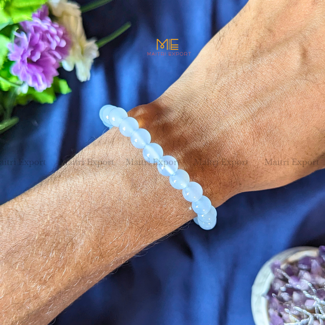 Chalcedony 8mm Natural Crystal Healing Bracelet-Maitri Export | Crystals Store