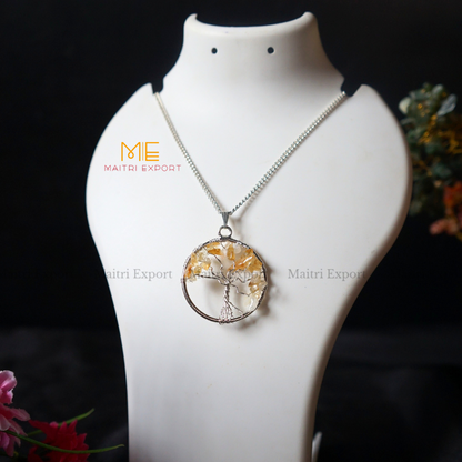 Natural crystal stones tree of life pendants made from mini crystal chips-Citrine-Maitri Export | Crystals Store