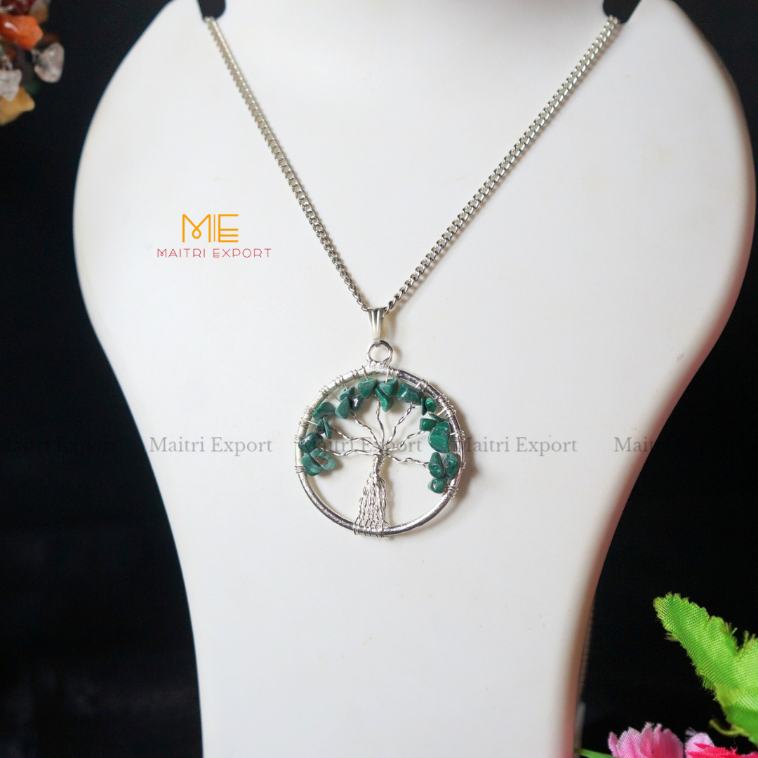 Natural crystal stones tree of life pendants made from mini crystal chips-Malachite-Maitri Export | Crystals Store