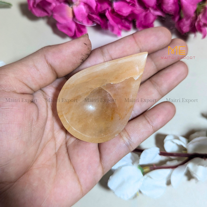 Natural Healing Crystal Stone 1 Face Leaf Shape Diya / Deepak-Yellow Quartz-Maitri Export | Crystals Store