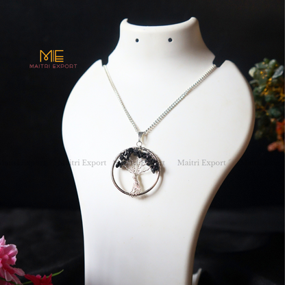 Natural crystal stones tree of life pendants made from mini crystal chips-Black Onyx-Maitri Export | Crystals Store
