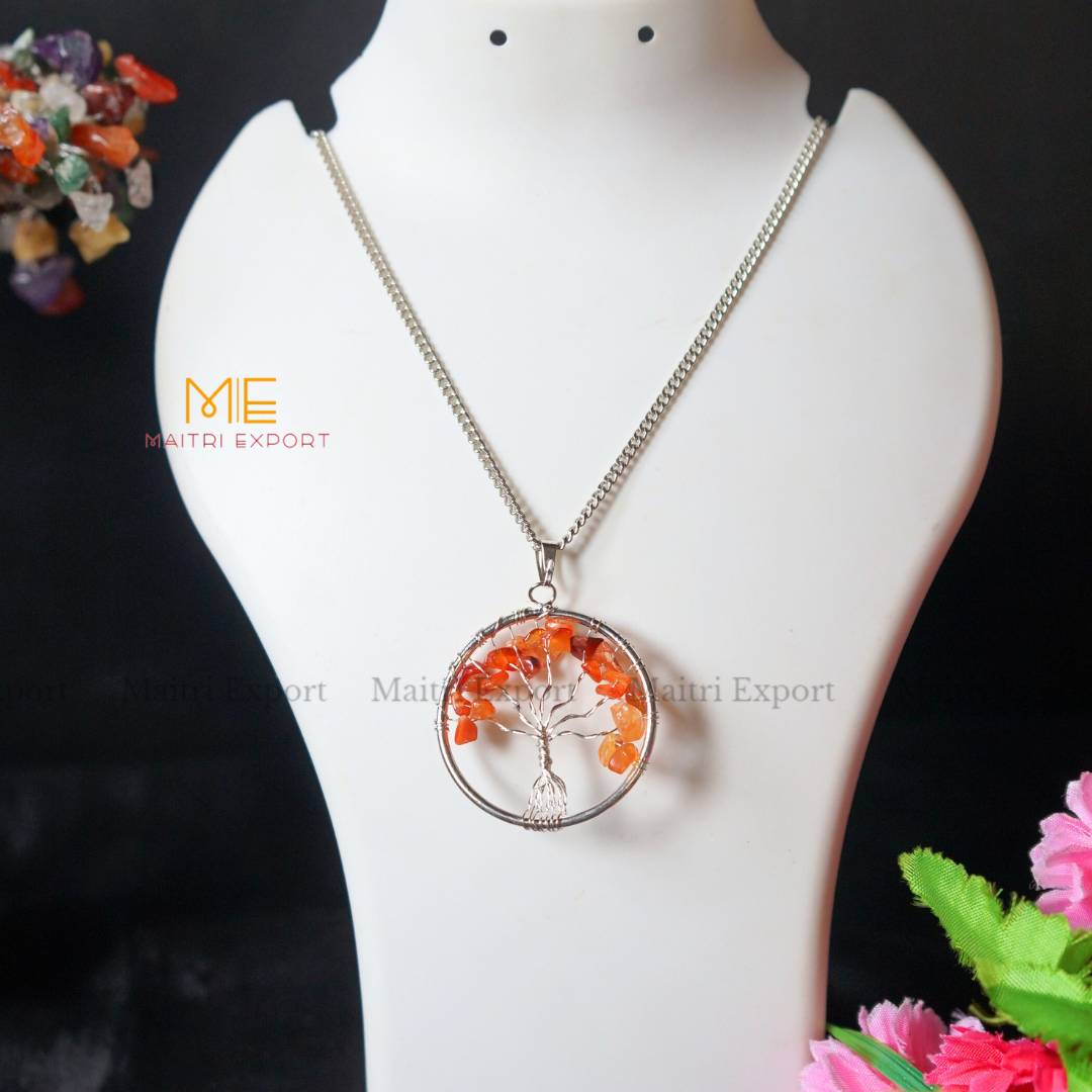 Natural crystal stones tree of life pendants made from mini crystal chips-Carnelian-Maitri Export | Crystals Store