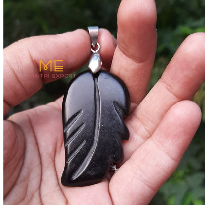 Natural crystal stone leaf shaped pendant-Black tourmaline-Maitri Export | Crystals Store