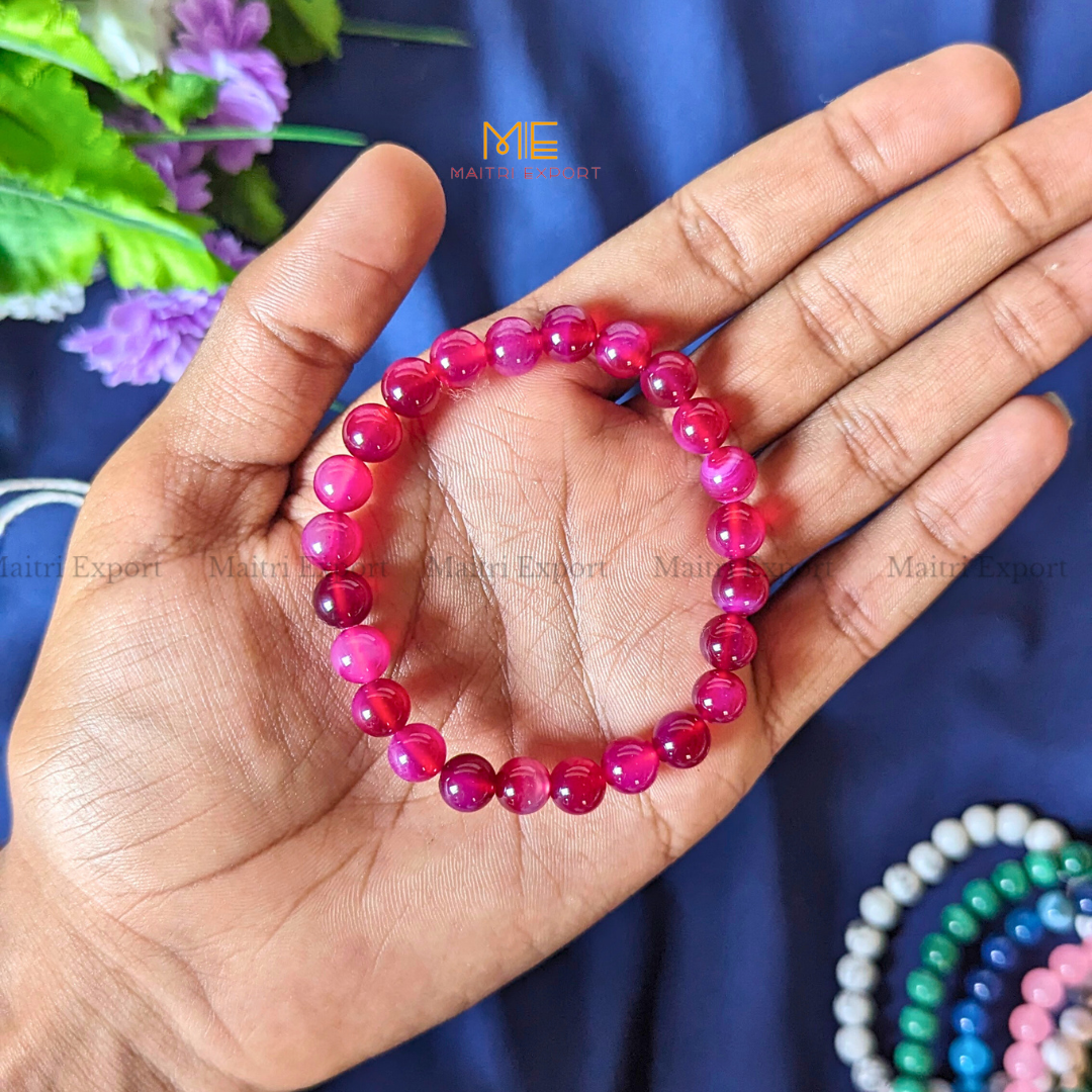 Pink Onyx 8mm Crystal Healing Bracelet-Maitri Export | Crystals Store