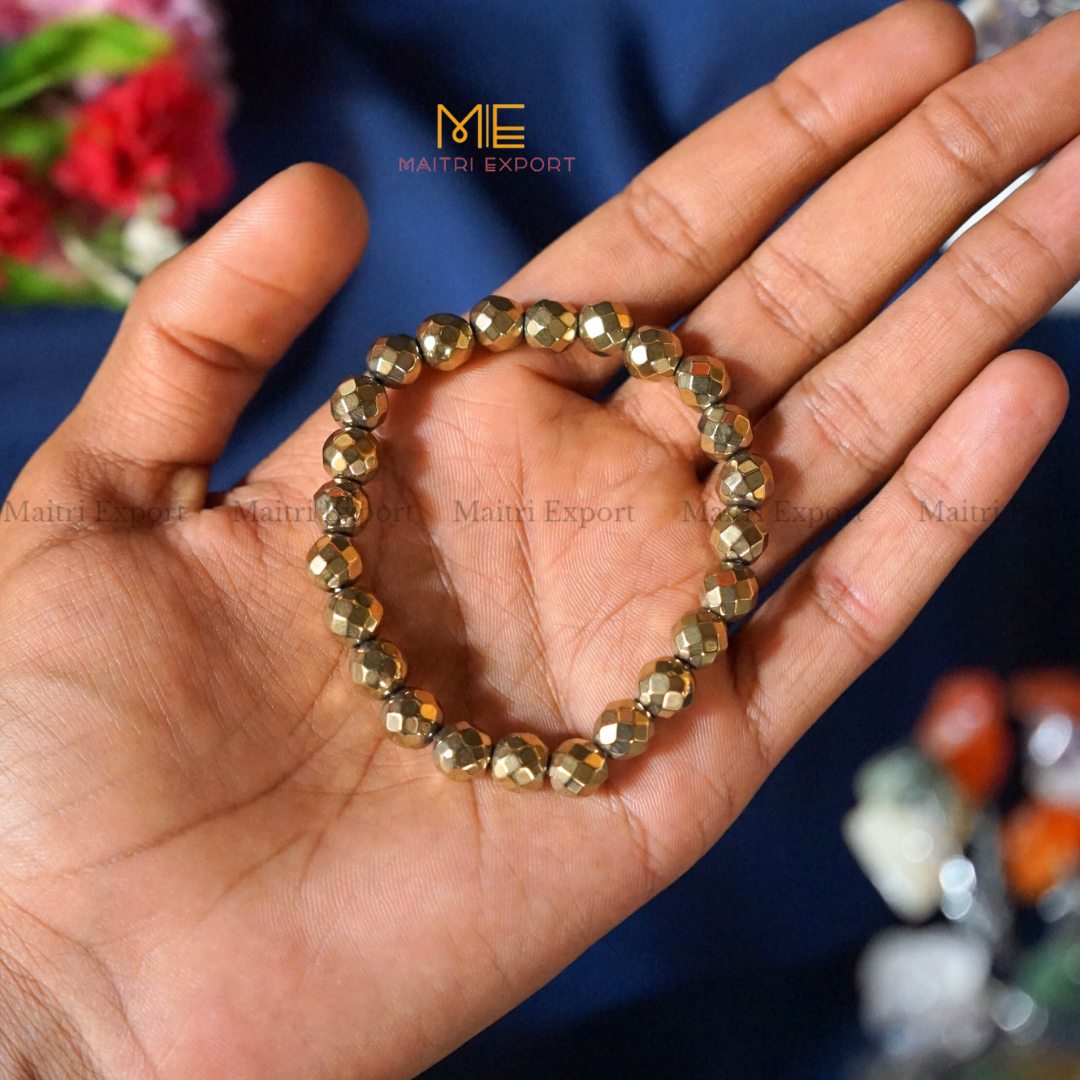 8mm faceted round beads stretchable bracelet.-Golden Pyrite-Maitri Export | Crystals Store