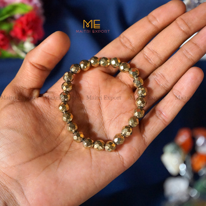 8mm faceted round beads stretchable bracelet.-Golden Pyrite-Maitri Export | Crystals Store