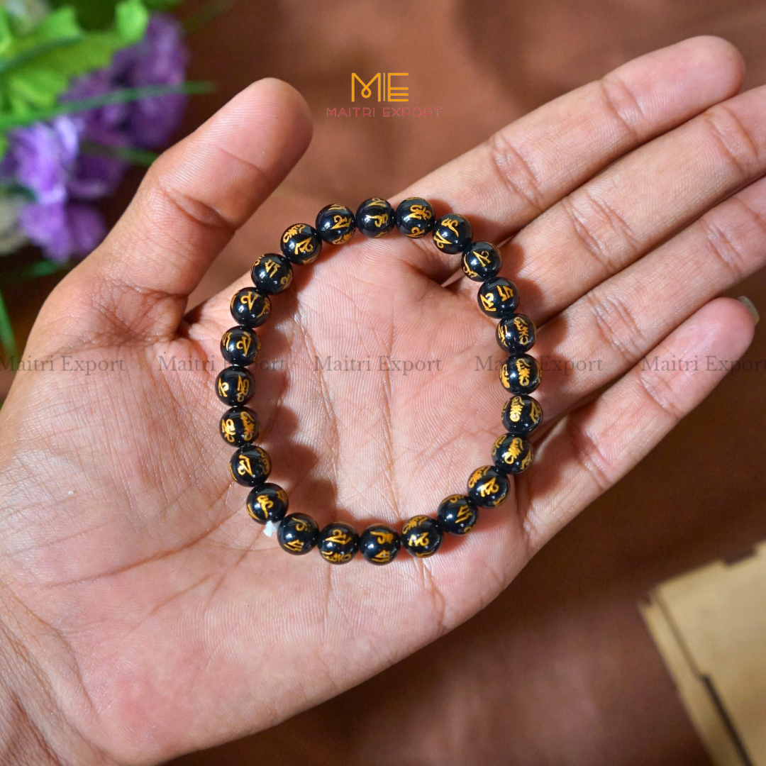 Om Mani Black Crystal Healing Bracelet-8mm-Maitri Export | Crystals Store