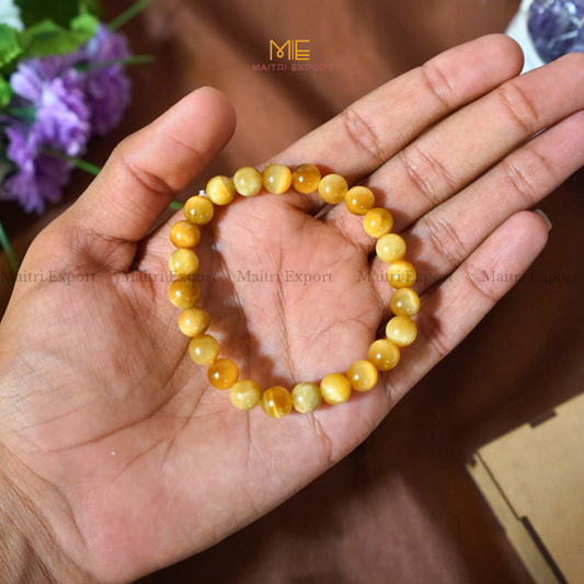 Yellow Cat Eye 8mm Natural Crystal Healing Bracelet-Maitri Export | Crystals Store