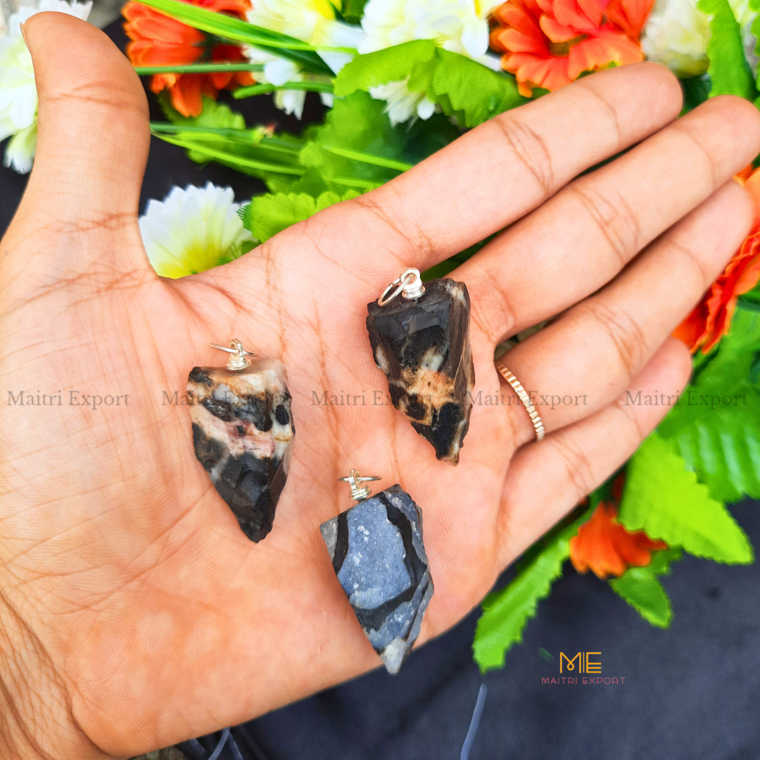 Natural crystal stone rough crescent pendant-Black ocean jasper-Maitri Export | Crystals Store