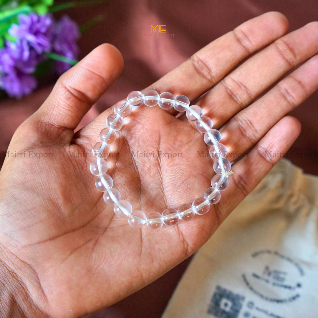 Clear Quartz Natural Crystal Healing Bracelet-8mm-Maitri Export | Crystals Store