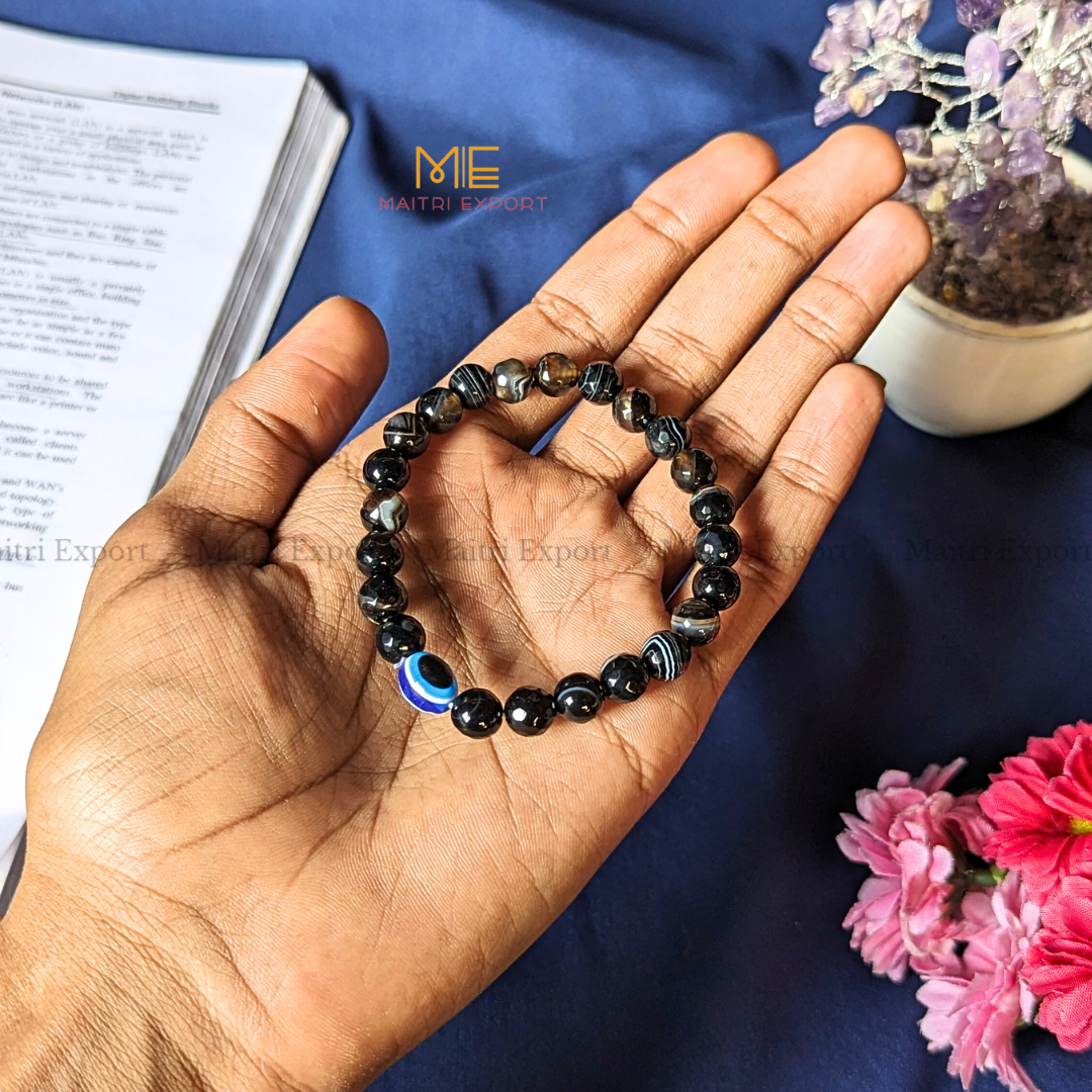 8mm faceted crystal beaded bracelet with evil eye-Sulemani Hakik-Maitri Export | Crystals Store