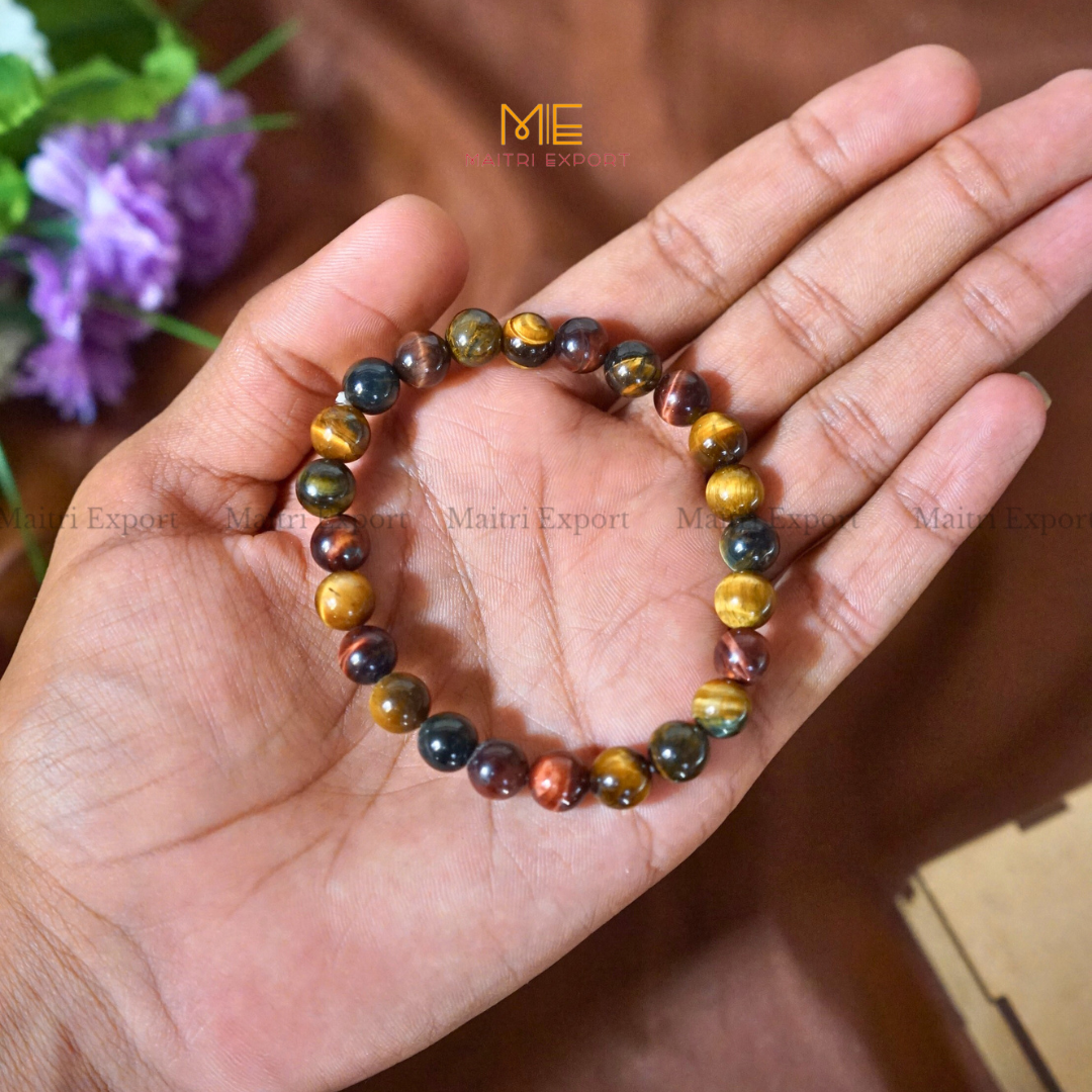 Multi Tiger Eye 8mm Natural Crystal Healing Bracelet-Maitri Export | Crystals Store