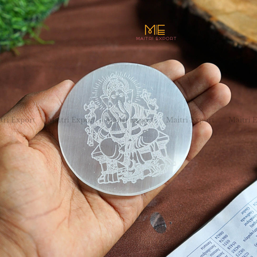 Natural selenite plate with different carvings-Maitri Export | Crystals Store