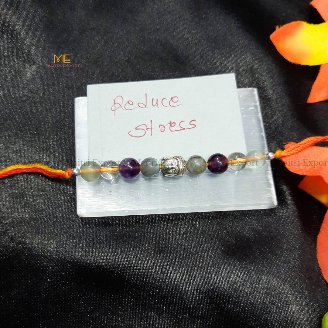 Natural crystal stone purposed rakhi-Reduce Stress-with buddha charm-Maitri Export | Crystals Store