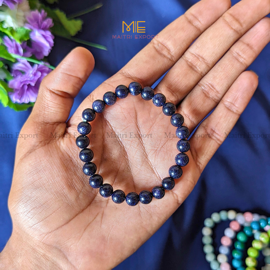 Blue Goldstone Natural Crystal Healing Bracelet-8mm-Maitri Export | Crystals Store