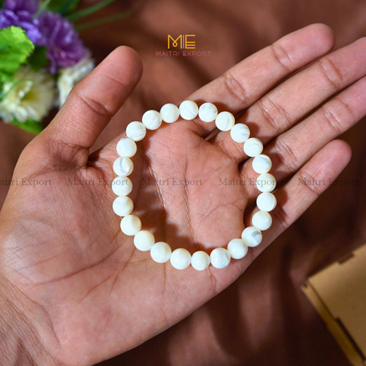 Mother Of Pearl 8mm Natural Crystal Healing Bracelet-Maitri Export | Crystals Store