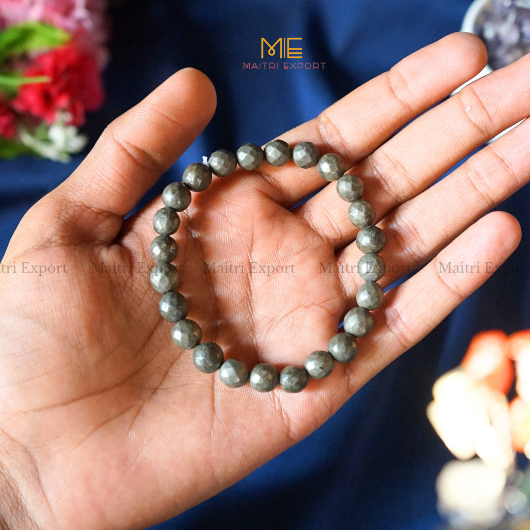 8mm faceted round beads stretchable bracelet.-Pyrite-Maitri Export | Crystals Store