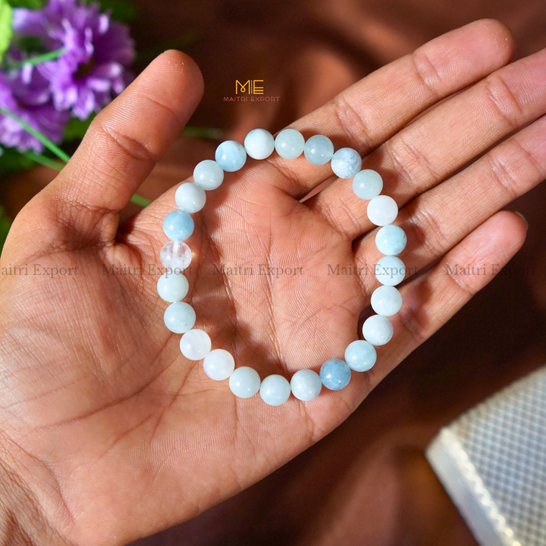 Aquamarine 8mm Natural Crystal Healing Bracelet-8mm-Maitri Export | Crystals Store