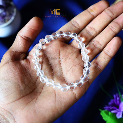 8mm faceted round beads stretchable bracelet.-Clear quartz-Maitri Export | Crystals Store
