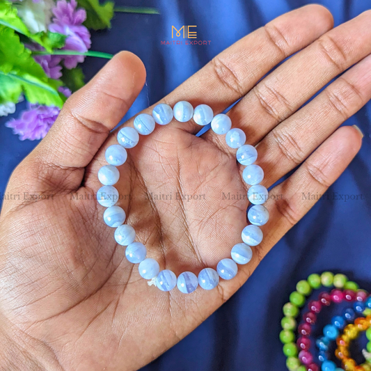 Blue Lace Agate Natural Crystal Healing Bracelet-8mm-Maitri Export | Crystals Store