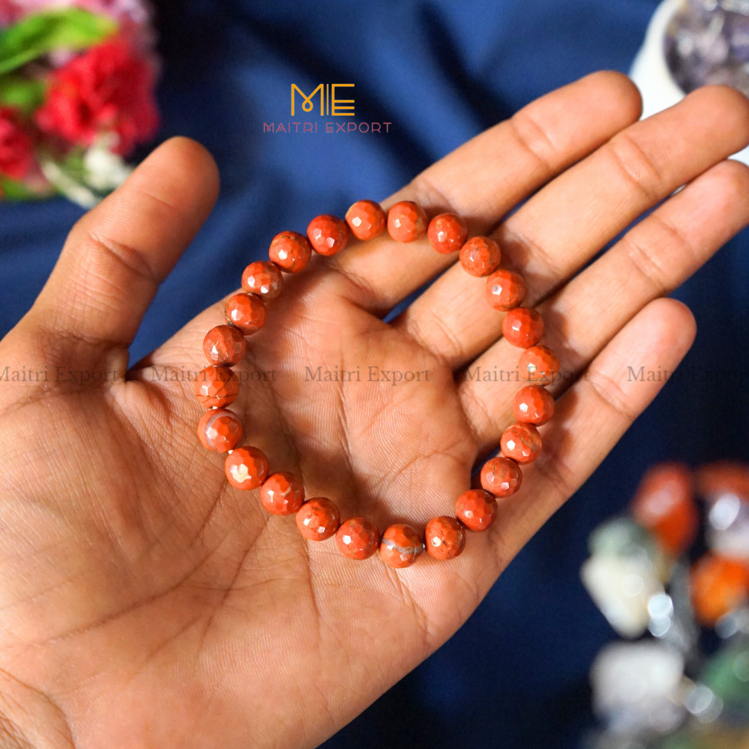 8mm faceted round beads stretchable bracelet.-Red Jasper-Maitri Export | Crystals Store
