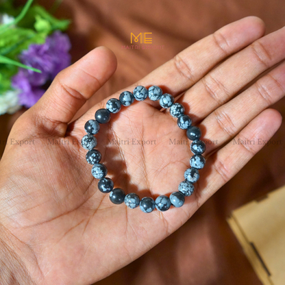 Snowflake Obsidian 8mm Natural Crystal Healing Bracelet-Maitri Export | Crystals Store