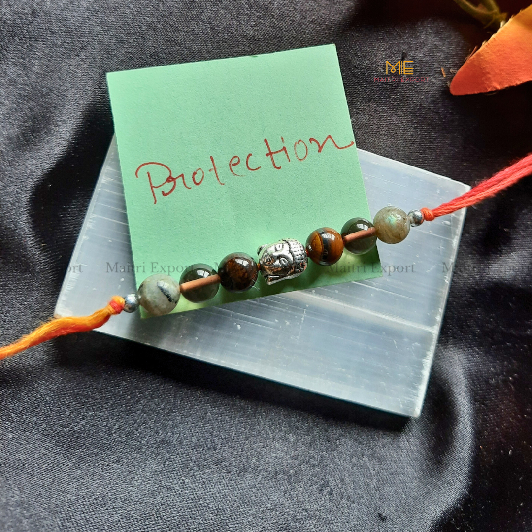 Natural crystal stone purposed rakhi-Protection-with buddha charm-Maitri Export | Crystals Store