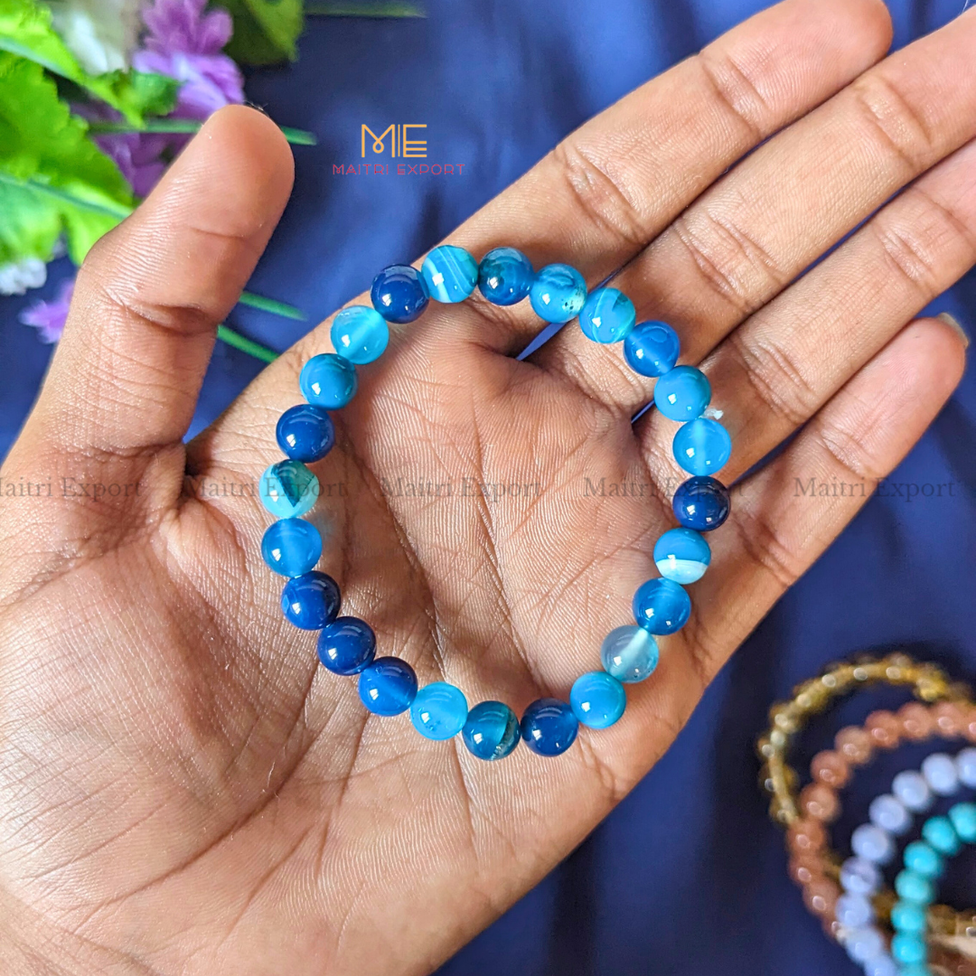 Blue Onyx 8mm Crystal Healing Bracelet-Maitri Export | Crystals Store