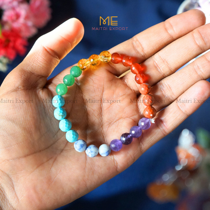 8mm faceted round beads stretchable bracelet.-7 Chakra-Maitri Export | Crystals Store