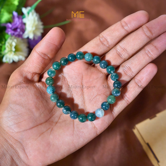 Moss Agate 8mm Natural Crystal Healing Bracelet-Maitri Export | Crystals Store