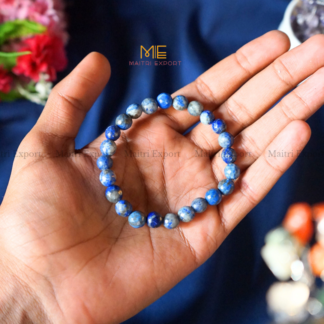 8mm faceted round beads stretchable bracelet.-Lapis Lazuli-Maitri Export | Crystals Store