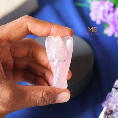 Natural Crystal stone Guardian angel figurine ( 2 inch )-Rose Quartz-Maitri Export | Crystals Store