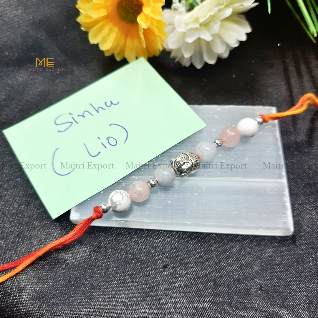 Natural crystal stone based zodiac sign rakhi-Leo-with buddha charm-Maitri Export | Crystals Store