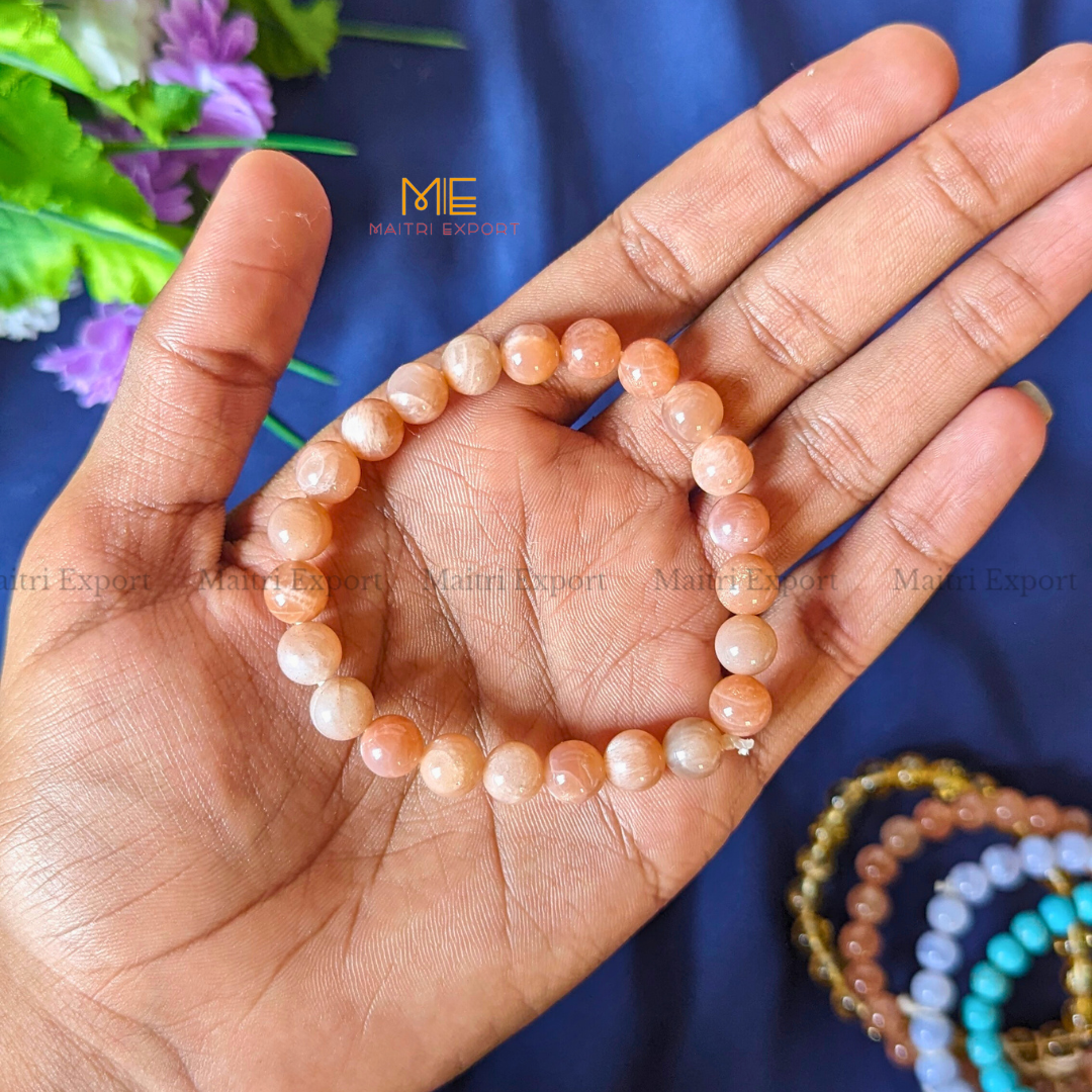 Peach Moonstone Natural Crystal Healing Bracelet-8mm-Maitri Export | Crystals Store