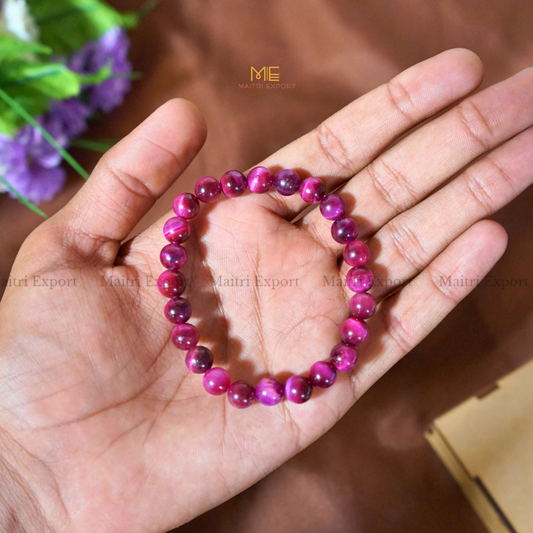 Pink Tiger Eye 8mm Natural Crystal Healing Bracelet-Maitri Export | Crystals Store