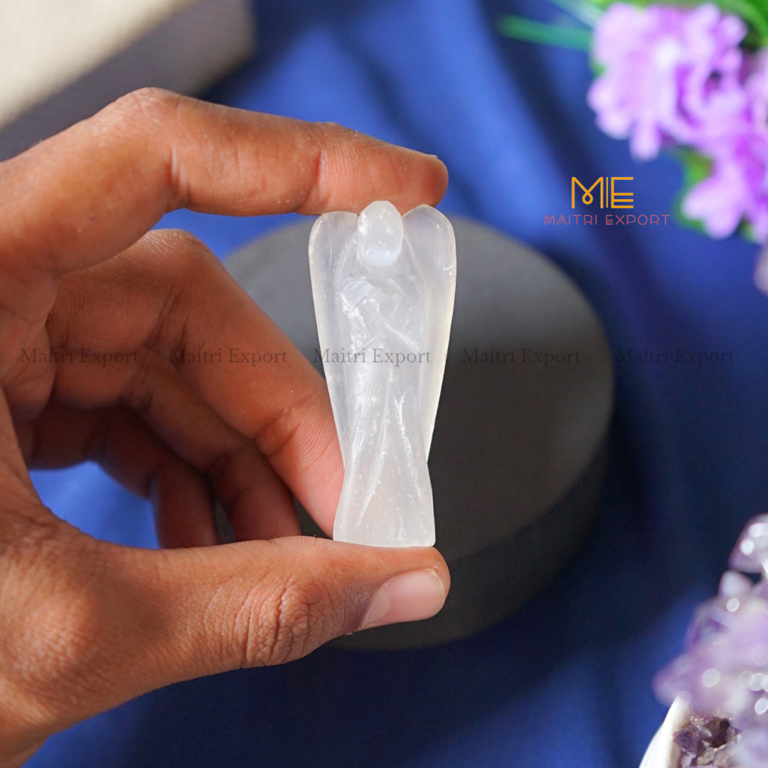 Natural Crystal stone Guardian angel figurine ( 2 inch )-Selenite-Maitri Export | Crystals Store