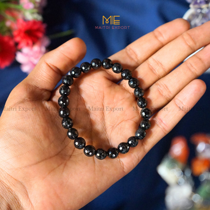 8mm faceted round beads stretchable bracelet.-Black tourmaline-Maitri Export | Crystals Store