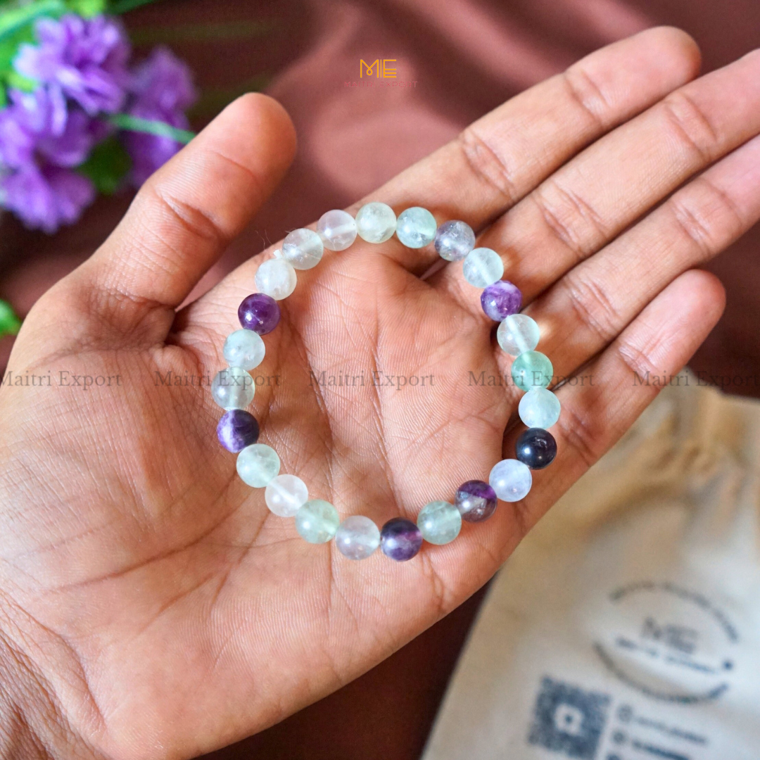 Multi Fluorite Natural Crystal Healing Bracelet-8mm-Maitri Export | Crystals Store